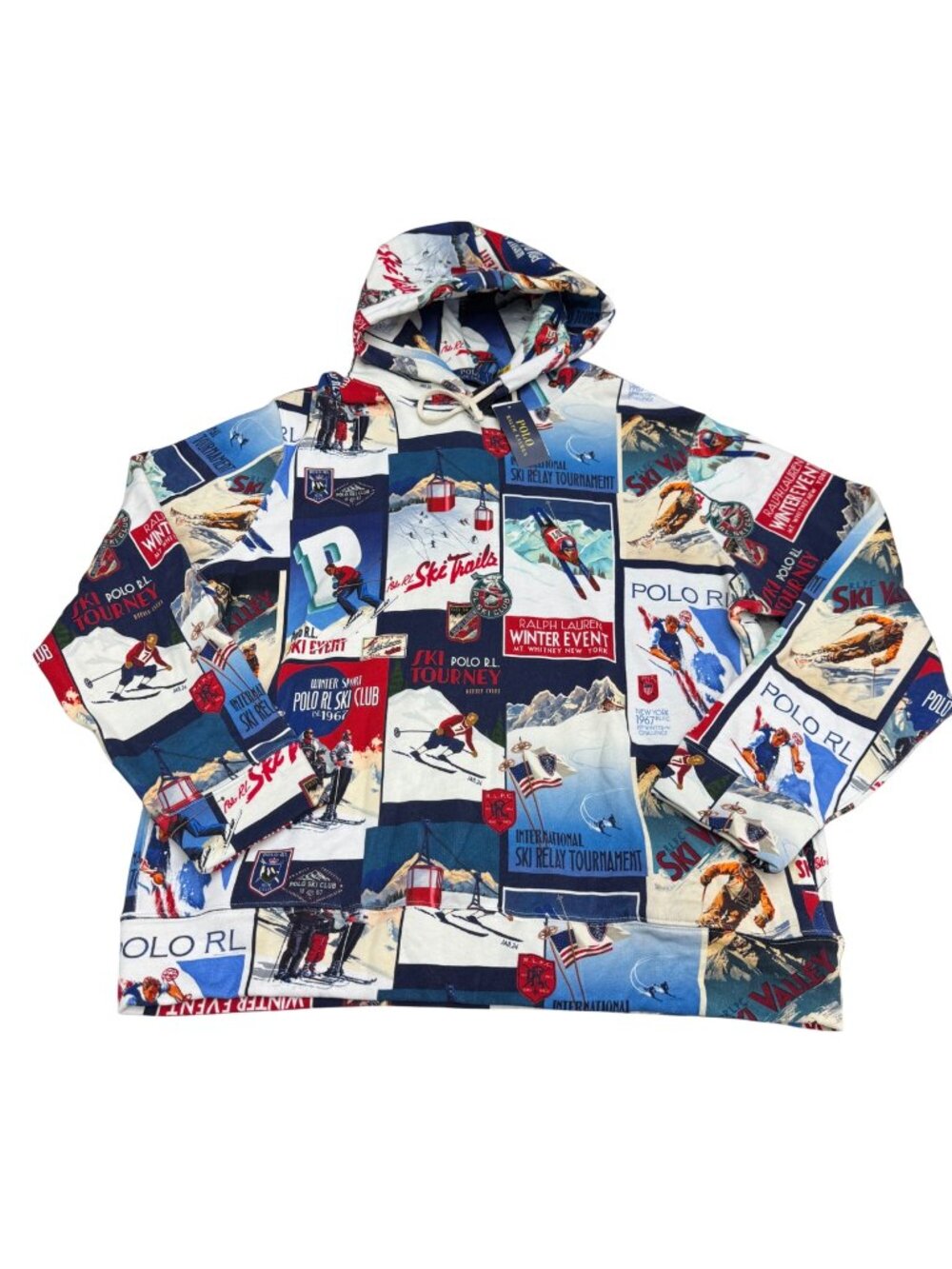 NWT $298 Polo Ralph Lauren Men's Ski-Patchwork Fleece Hoodie Skiing Graphics XL